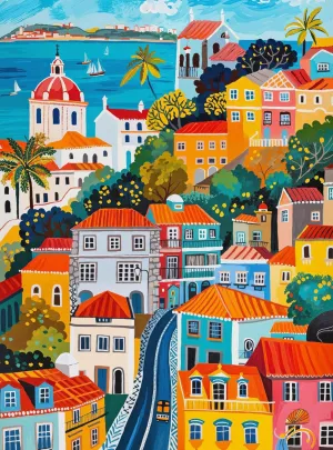 Cross & Glory - Vibrant Vistas of Lisbon - 1000 Piece Jigsaw Puzzle for Adults | Folk Art Style | Bright | Colorful | Family Friendly Game