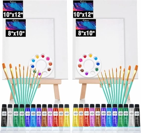Cularve 2 Pack Painting Kits for Adults 10''x12'' and 8''x10'' Canvas Acrylic Paint Set, Paint and Sip Kit with Easel, Perfect for Beginners, Art Enthusiasts, and Date Night