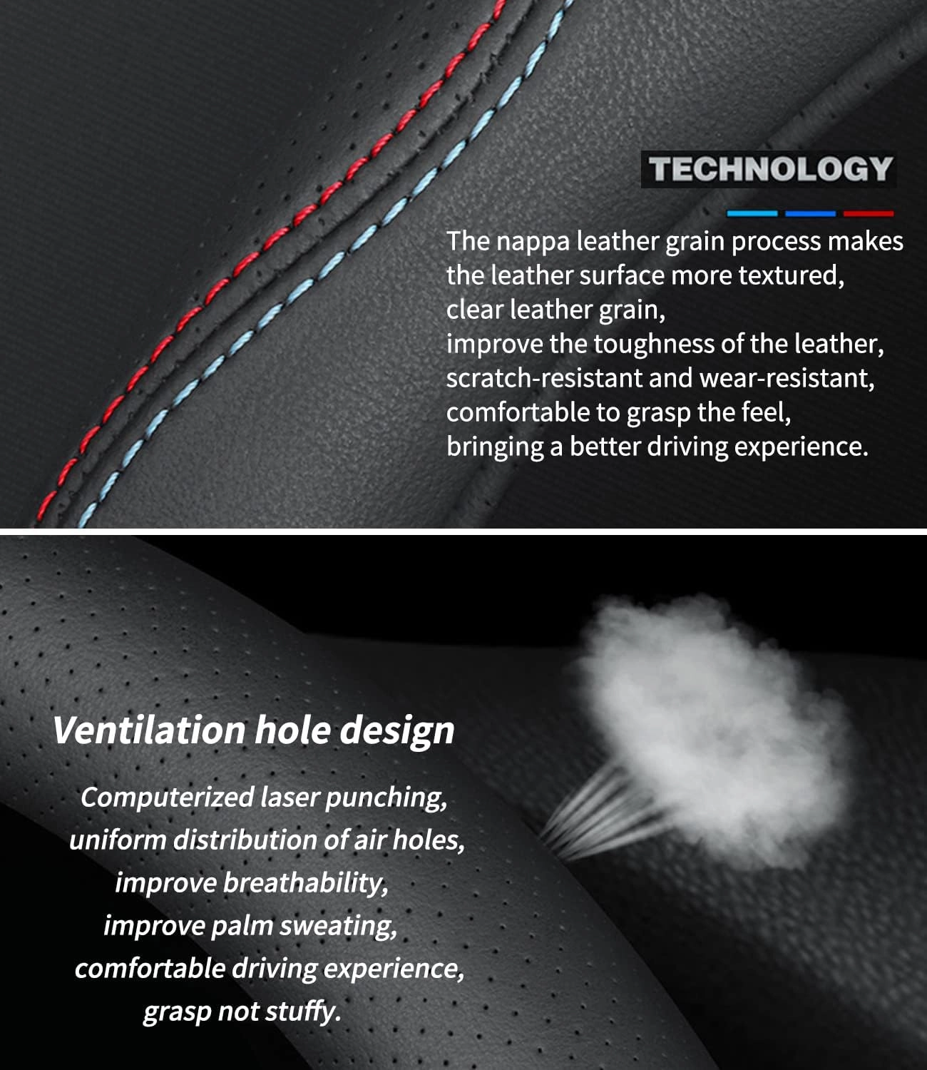 Custom-Fit for BMW Steering Wheel Cover, Premium Leather Car Steering Wheel Cover with Logo, Non-Slip, Breathable, for BMW Accessories (D-Style,for BMW)