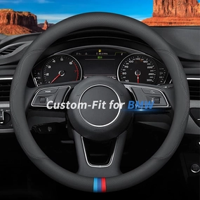Custom-Fit for BMW Steering Wheel Cover, Premium Leather Car Steering Wheel Cover with Logo, Non-Slip, Breathable, for BMW Accessories (D-Style,for BMW)