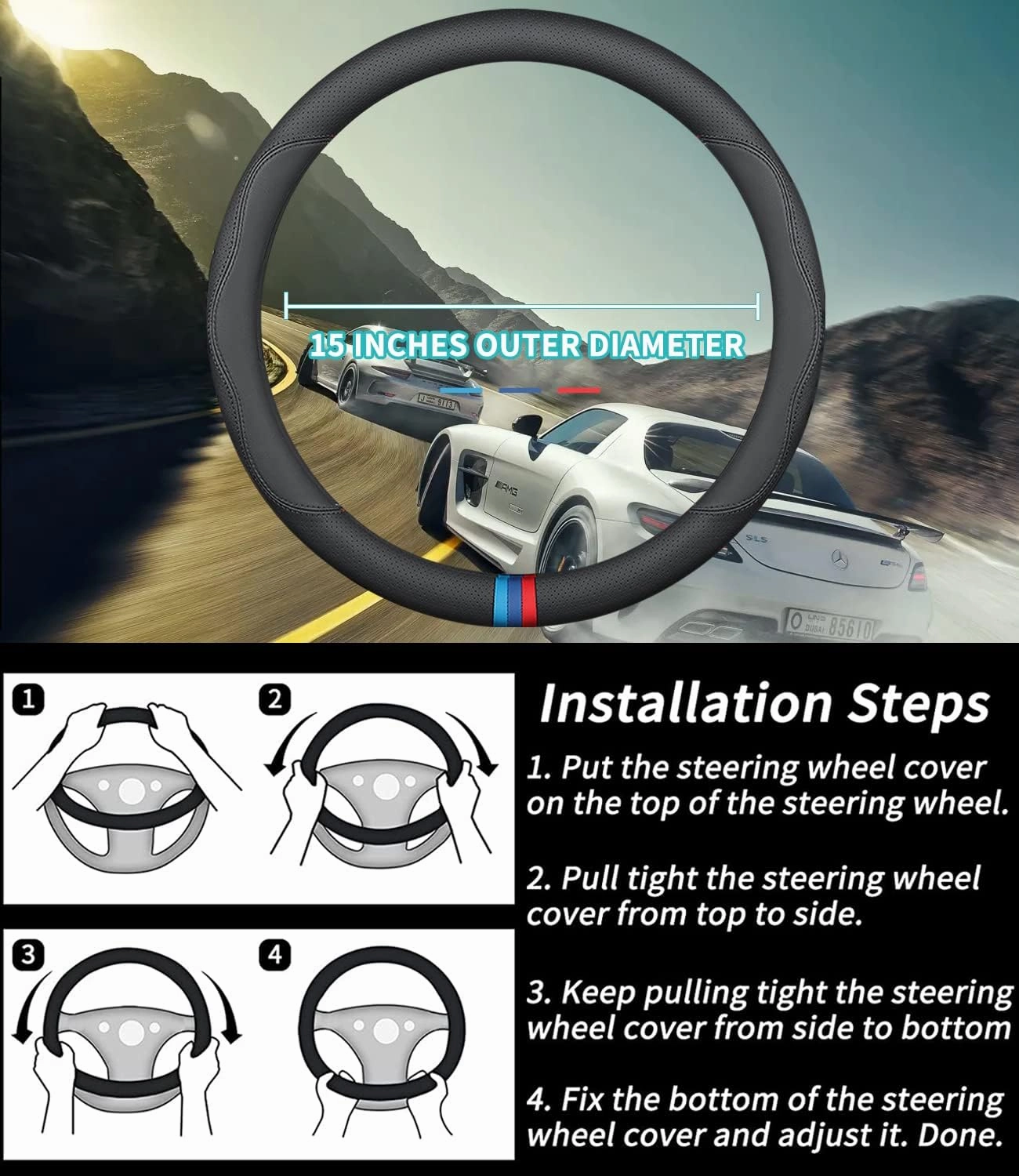 Custom-Fit for BMW Steering Wheel Cover, Premium Leather Car Steering Wheel Cover with Logo, Non-Slip, Breathable, for BMW Accessories (D-Style,for BMW)