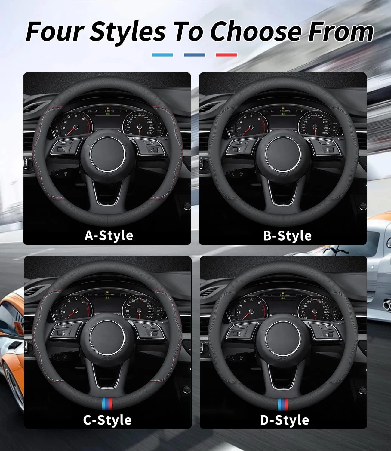 Custom-Fit for BMW Steering Wheel Cover, Premium Leather Car Steering Wheel Cover with Logo, Non-Slip, Breathable, for BMW Accessories (D-Style,for BMW)