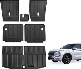 Custom for 2022-2024 2025 Mitsubishi Outlander Rear Seat Backrest Mat 2nd 3row and Trunk Cargo Liner TPE Rubber All-Weather Protection (Only for 7 Seat)