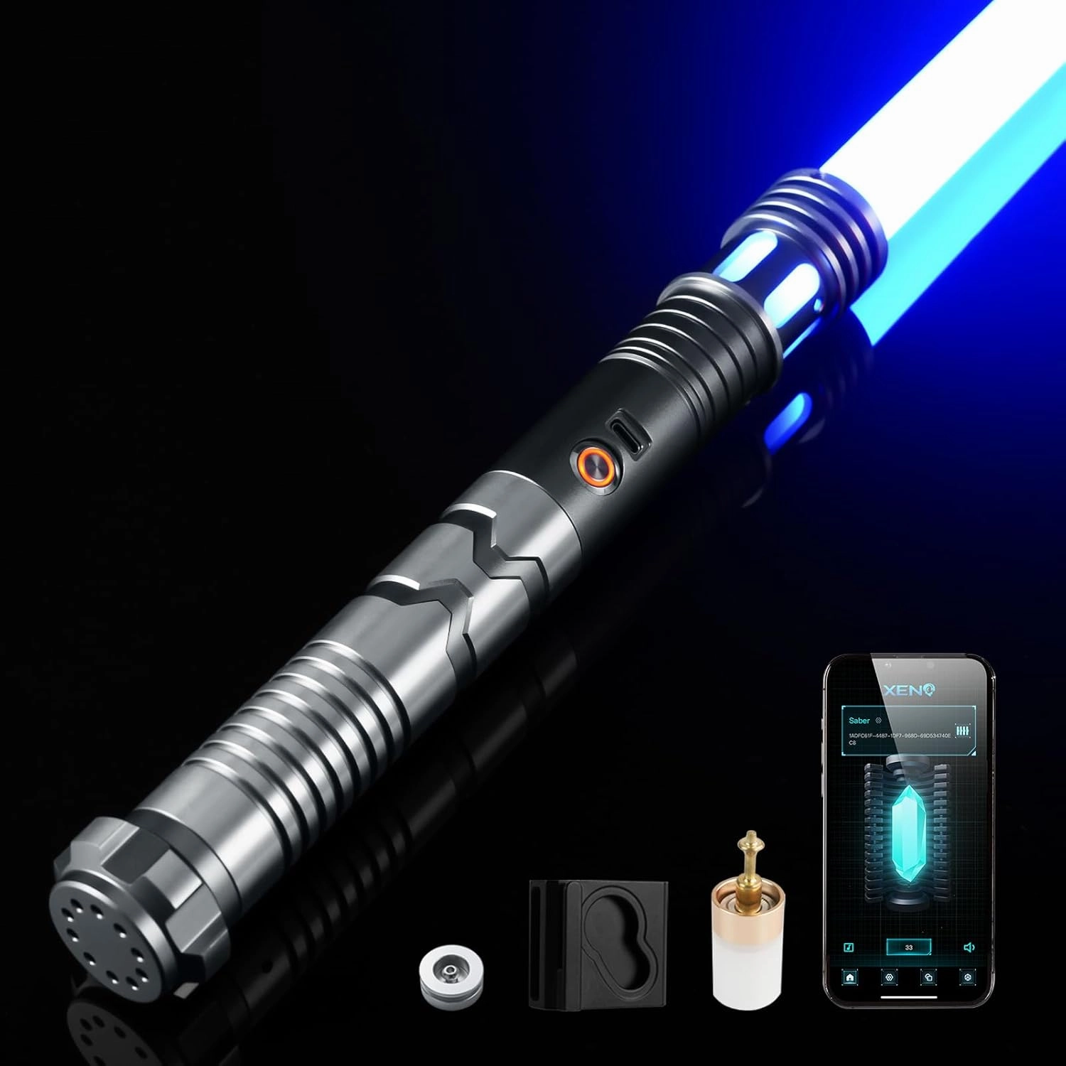 CUSTOM SABER Motion Control RGBX Light Saber, 16 Sound Fonts, Support Dueling, With Belt Clip and Blade Plug - Gray