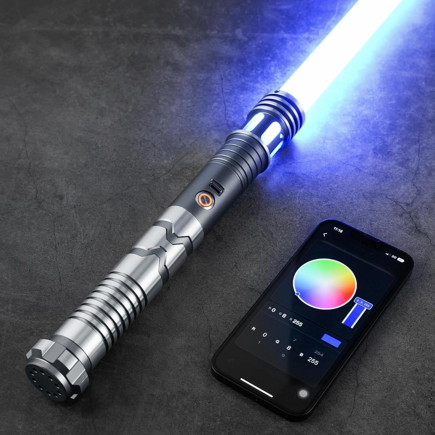 CUSTOM SABER Motion Control RGBX Light Saber, 16 Sound Fonts, Support Dueling, With Belt Clip and Blade Plug - Gray