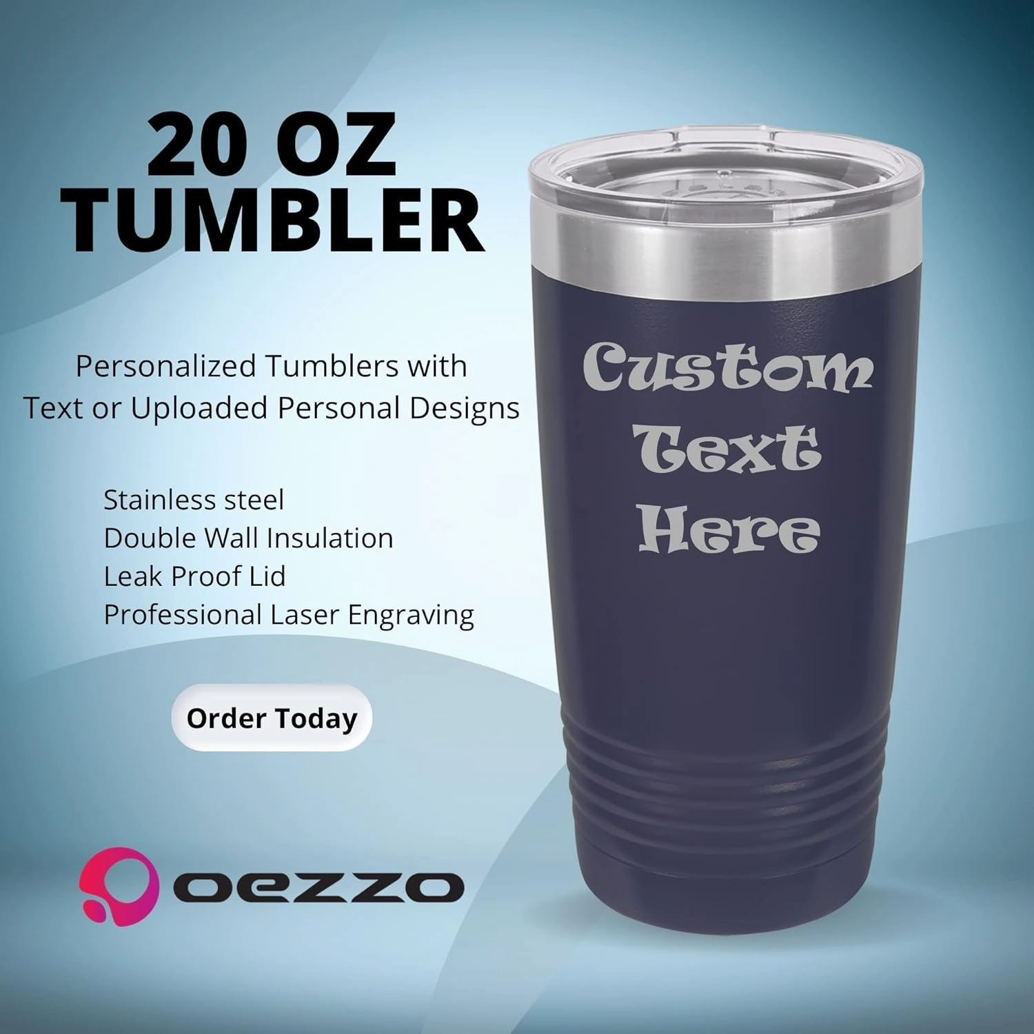 Customized Tumblers With Names, Double Wall Personalized Bottles with Splash and Leak Proof Upgraded Slider Lid for Birthdays, Mom, Dad, Friends, Co-Workers (20oz, Navy Blue)