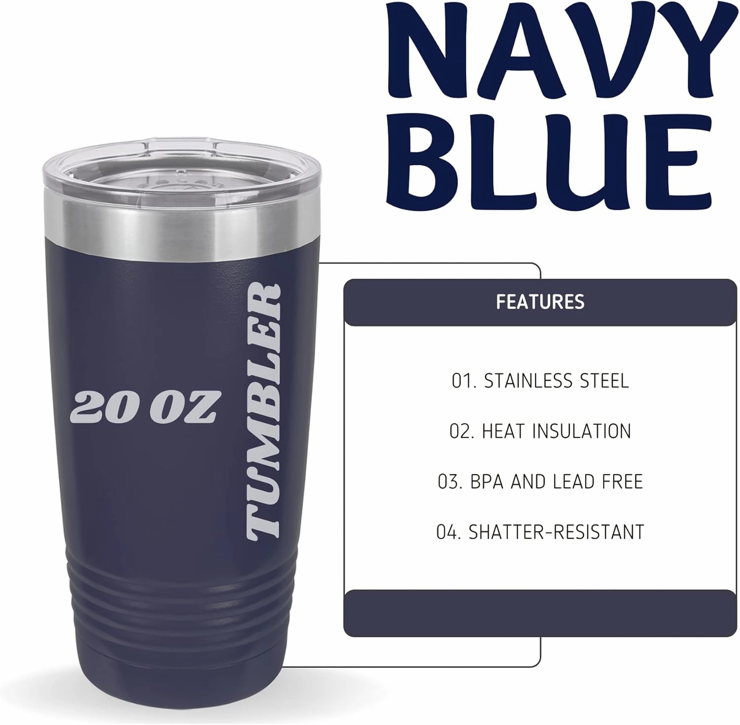 Customized Tumblers With Names, Double Wall Personalized Bottles with Splash and Leak Proof Upgraded Slider Lid for Birthdays, Mom, Dad, Friends, Co-Workers (20oz, Navy Blue)
