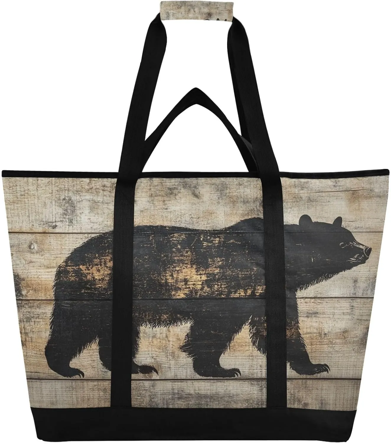 Cute Bear Reusable Insulated Lunchbox Cooler Bag, Leakproof Kitchen Grocery Bag Collapsible Portable Cooler Tote Bag for Picnic, Camping, Office, Travel