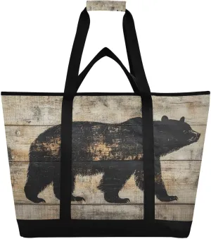 Cute Bear Reusable Insulated Lunchbox Cooler Bag, Leakproof Kitchen Grocery Bag Collapsible Portable Cooler Tote Bag for Picnic, Camping, Office, Travel