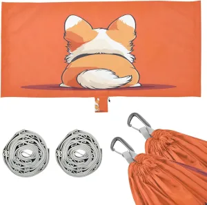 Cute Corgi Camping Hammock, 330 lbs with 2 Tree Straps, Carry Bag, Single Portable Hammock for Outdoor/Indoor, Hiking, Beach, Backpacking, Travel