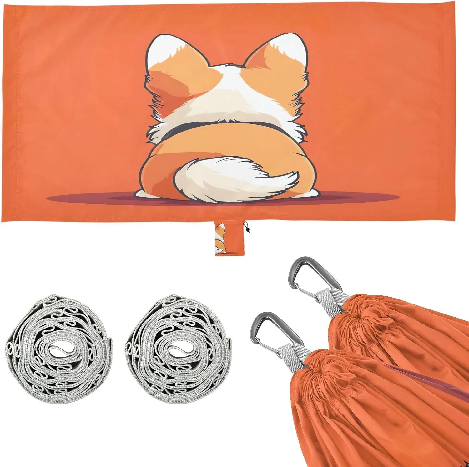 Cute Corgi Camping Hammock, 330 lbs with 2 Tree Straps, Carry Bag, Single Portable Hammock for Outdoor/Indoor, Hiking, Beach, Backpacking, Travel