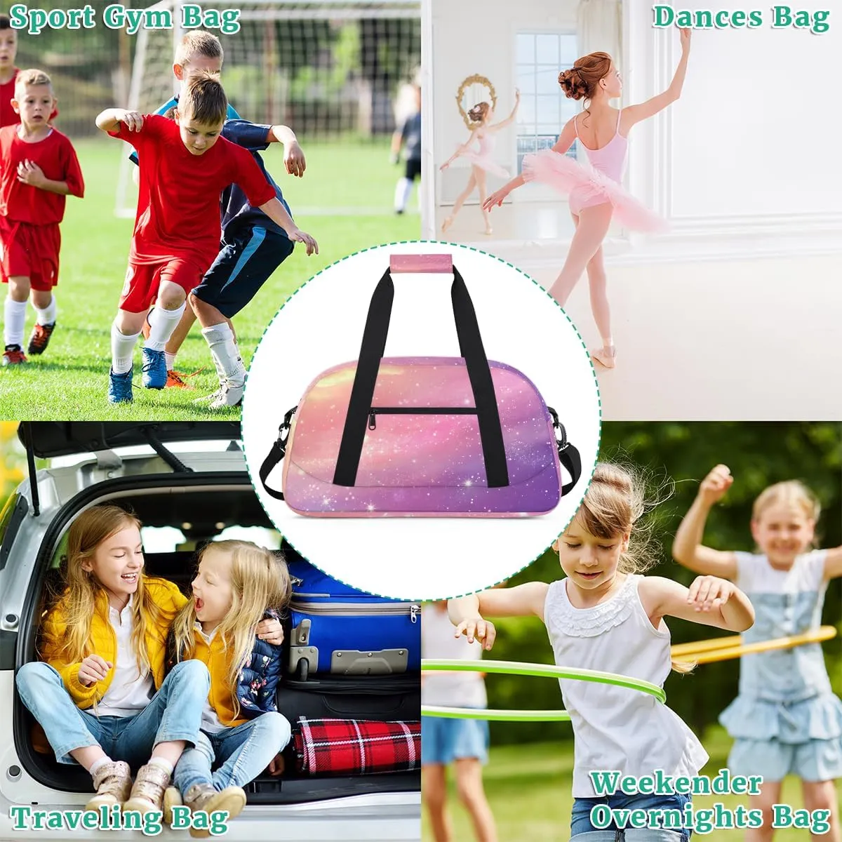 Cute Star Print Kids Overnighter Duffel Bags for Boys, Carry-On Size Sports Gym Bag with Front Zipper Pocket for School Practice or Overnight Travel Weekender Sleepover Tote Bag