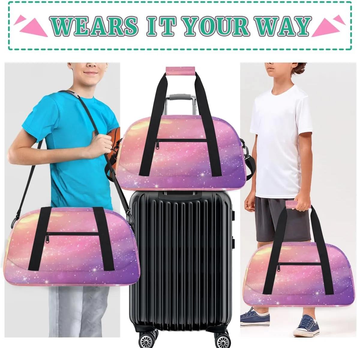 Cute Star Print Kids Overnighter Duffel Bags for Boys, Carry-On Size Sports Gym Bag with Front Zipper Pocket for School Practice or Overnight Travel Weekender Sleepover Tote Bag