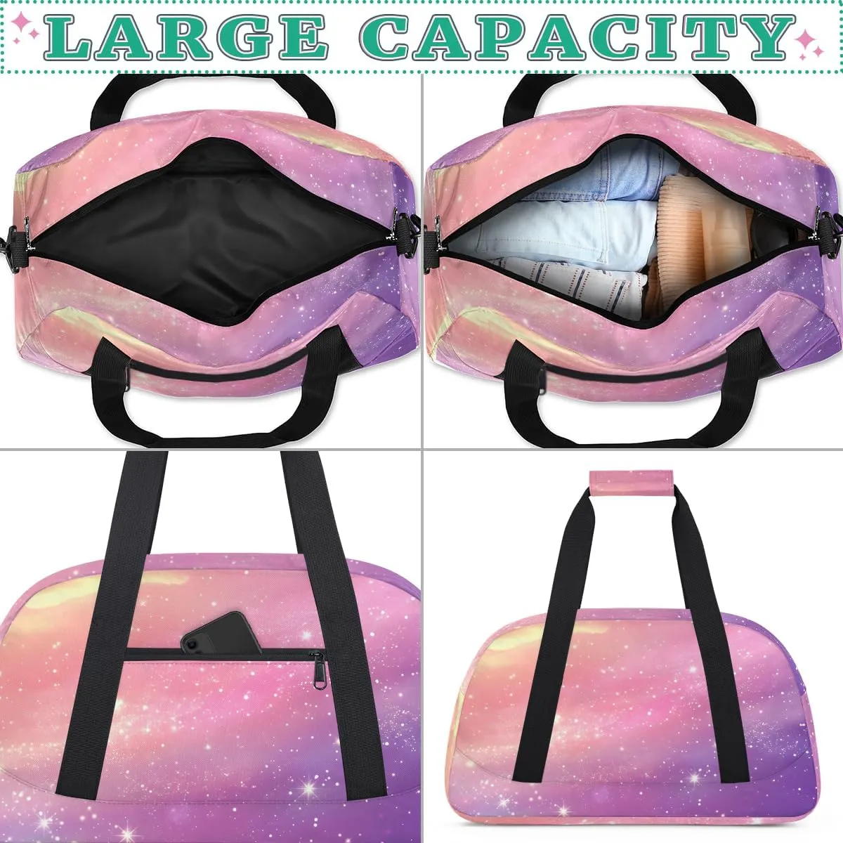 Cute Star Print Kids Overnighter Duffel Bags for Boys, Carry-On Size Sports Gym Bag with Front Zipper Pocket for School Practice or Overnight Travel Weekender Sleepover Tote Bag