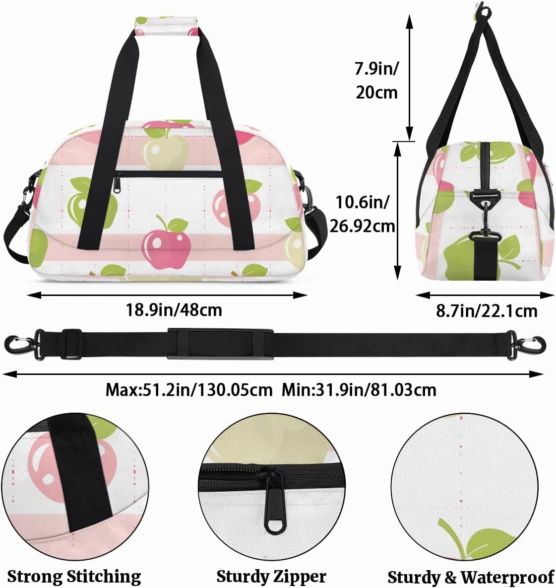 Cute Fruit Patterns Kids Overnighter Duffel Bags for Boys, Carry-On Size Sports Gym Bag with Front Zipper Pocket for School Practice or Overnight Travel Weekender Sleepover Tote Bag