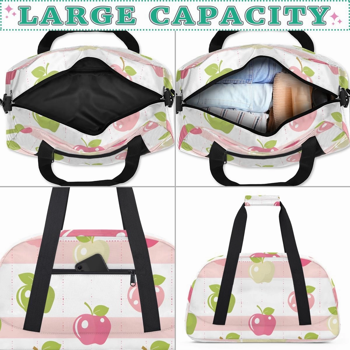 Cute Fruit Patterns Kids Overnighter Duffel Bags for Boys, Carry-On Size Sports Gym Bag with Front Zipper Pocket for School Practice or Overnight Travel Weekender Sleepover Tote Bag