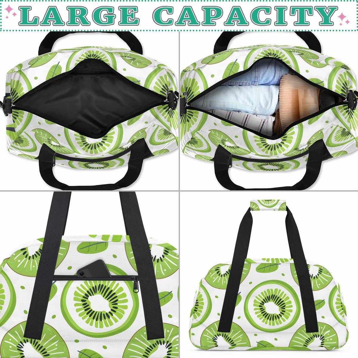 Cute Kiwi Kids Overnighter Duffel Bags for Boys, Carry-On Size Sports Gym Bag with Front Zipper Pocket for School Practice or Overnight Travel Weekender Sleepover Tote Bag