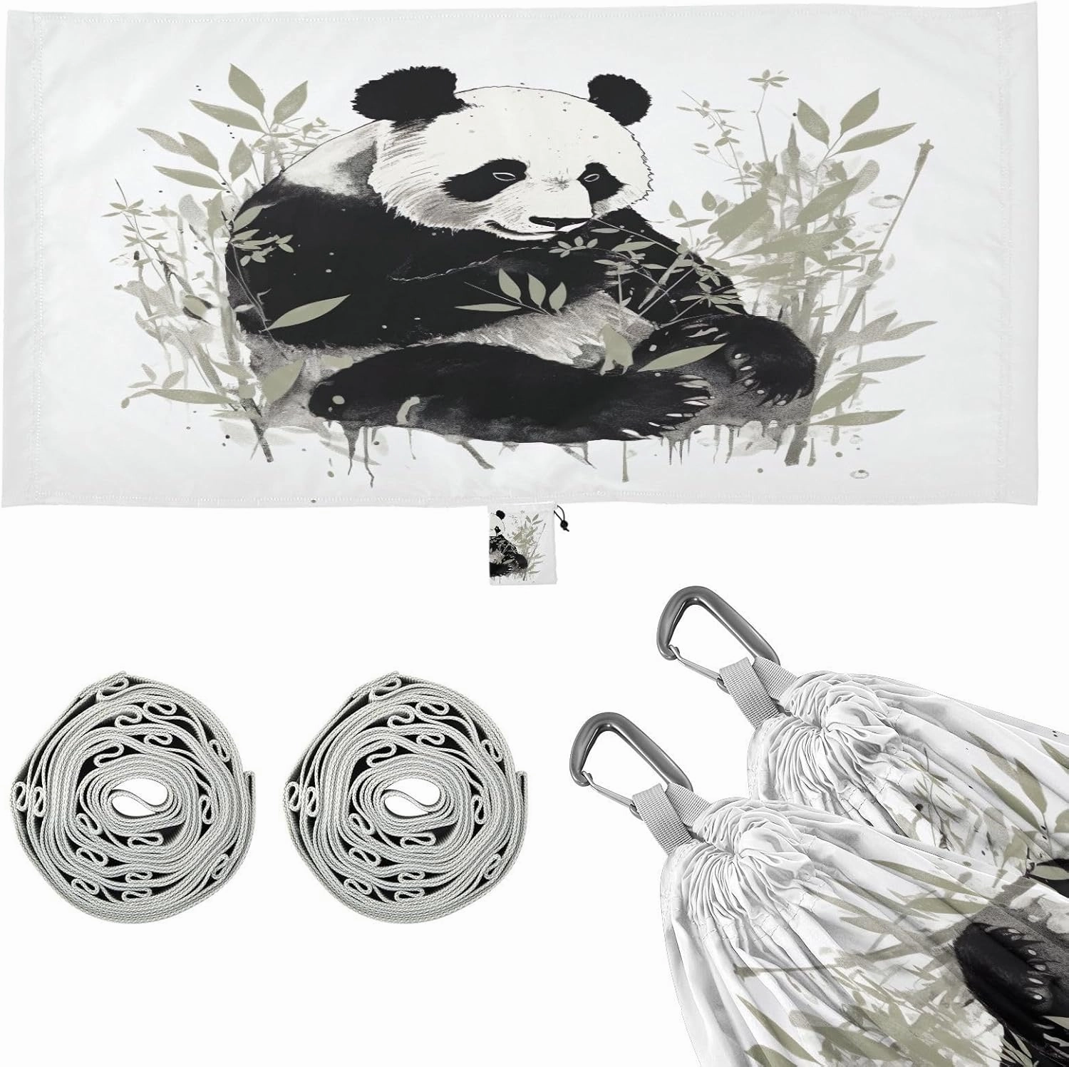 Cute Panda Camping Hammock, 330 lbs with 2 Tree Straps, Carry Bag, Single Portable Hammock for Outdoor/Indoor, Hiking, Beach, Backpacking, Travel