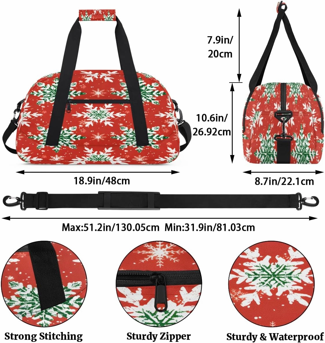 Cute Snowflake Kids Overnighter Duffel Bags for Boys, Carry-On Size Sports Gym Bag with Front Zipper Pocket for School Practice or Overnight Travel Weekender Sleepover Tote Bag