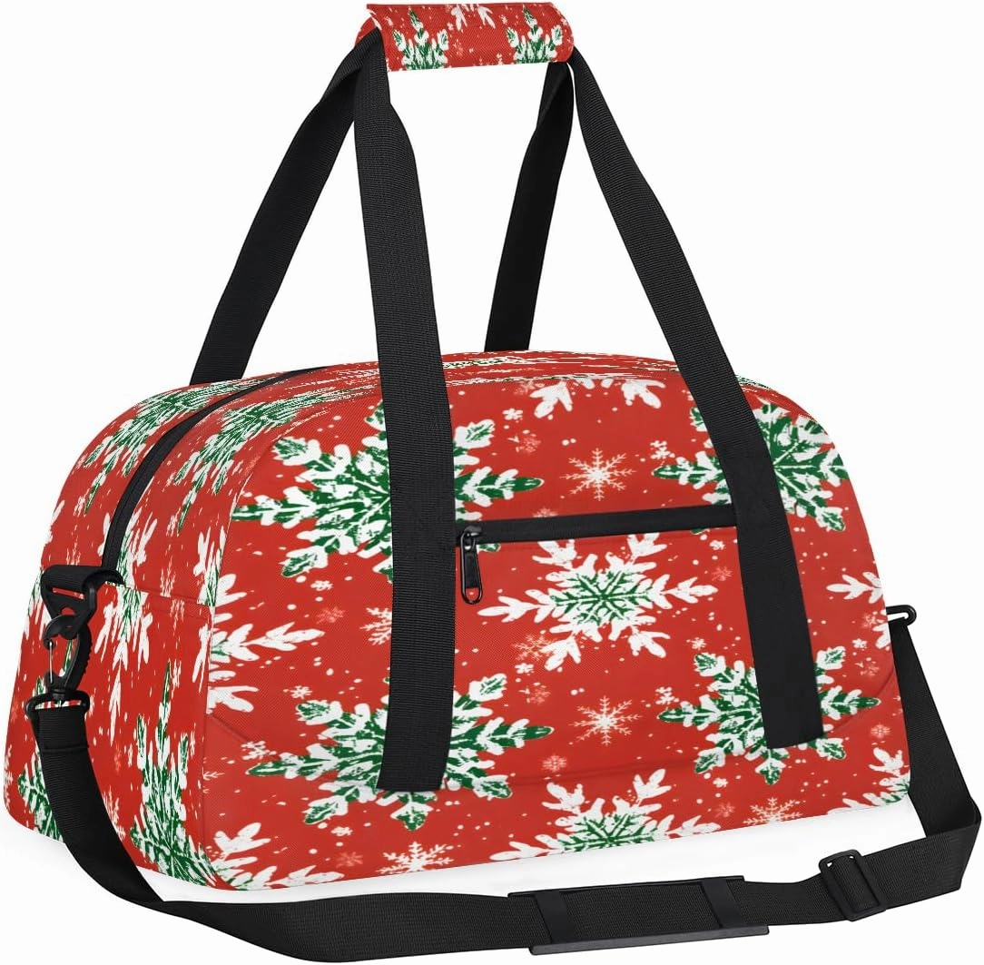 Cute Snowflake Kids Overnighter Duffel Bags for Boys, Carry-On Size Sports Gym Bag with Front Zipper Pocket for School Practice or Overnight Travel Weekender Sleepover Tote Bag