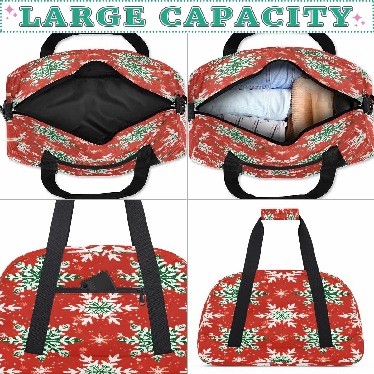 Cute Snowflake Kids Overnighter Duffel Bags for Boys, Carry-On Size Sports Gym Bag with Front Zipper Pocket for School Practice or Overnight Travel Weekender Sleepover Tote Bag