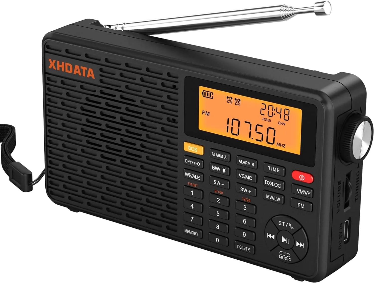 D109WB Portable Radio AM/FM/SW/LW/WB Weather Radio Shortwave Radio Receiver with NOAA Alert, Battery Operated Great Sound Wireless BT Mp3 Speaker, SOS Alert Alarm Clock Sleep Function