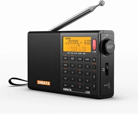 D808 Portable AM FM SW LW Air Band Shortwave Radio SSB RDS Multi Band Digital Radio Speaker with LCD Display Alarm Clock External Antenna (Black)