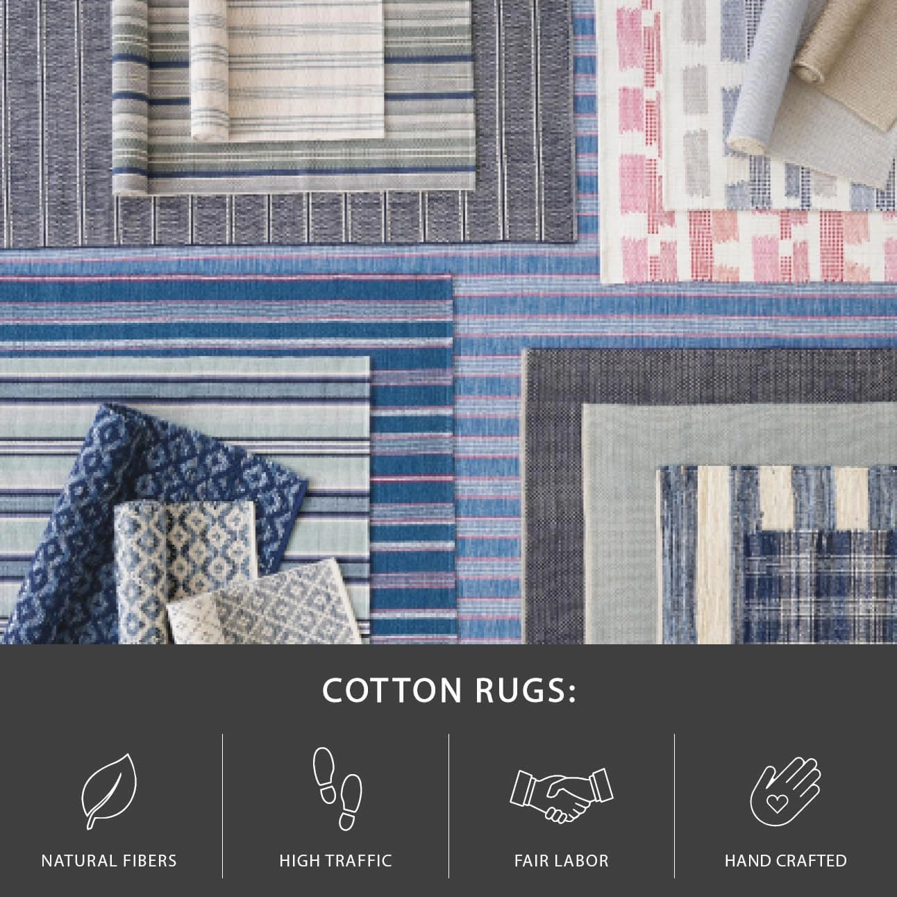 Dash and Albert Long Slade Cotton Area Rug - 5' x 8' Indigo Stripe Handwoven Accent Rug - Durable, Lightweight, Guest Room, Home Office, Dining Room