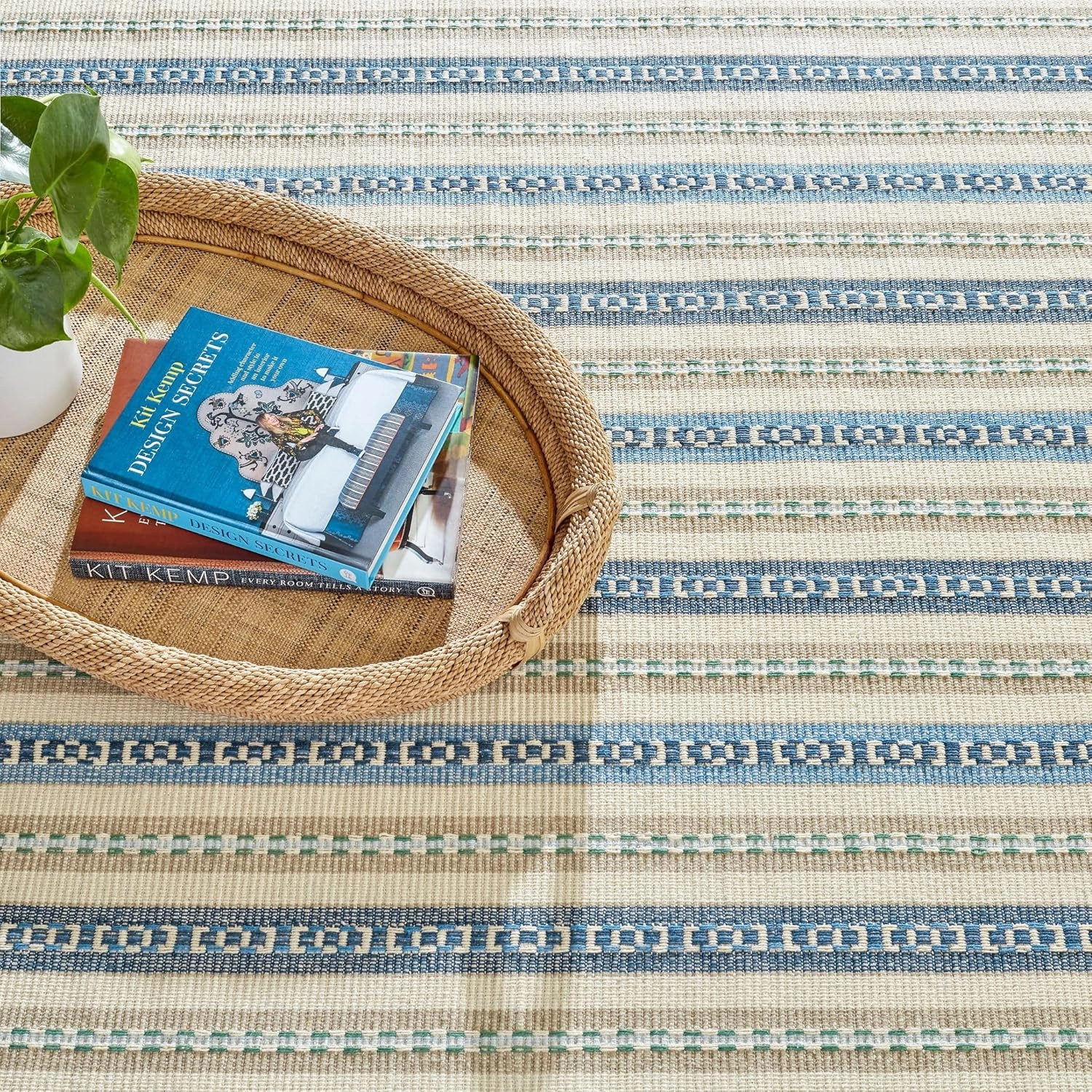 Dash and Albert Long Slade Cotton Area Rug - 5' x 8' Indigo Stripe Handwoven Accent Rug - Durable, Lightweight, Guest Room, Home Office, Dining Room