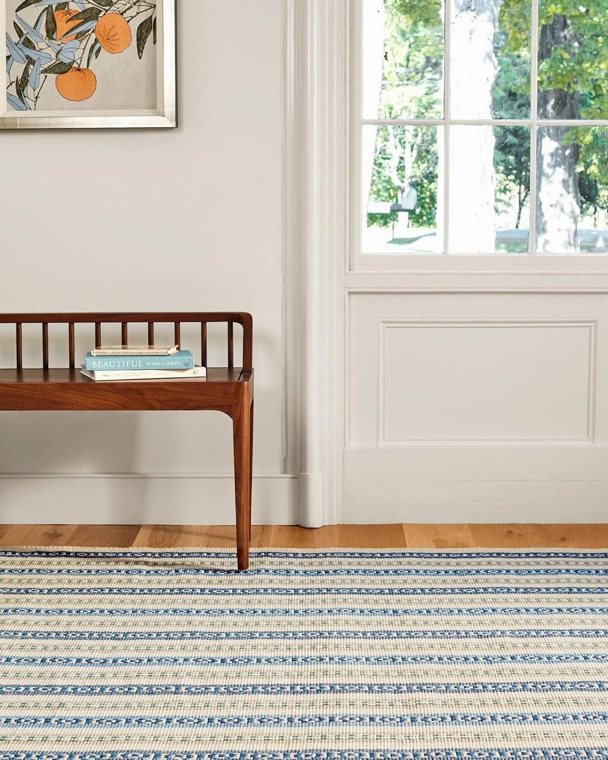 Dash and Albert Long Slade Cotton Area Rug - 5' x 8' Indigo Stripe Handwoven Accent Rug - Durable, Lightweight, Guest Room, Home Office, Dining Room