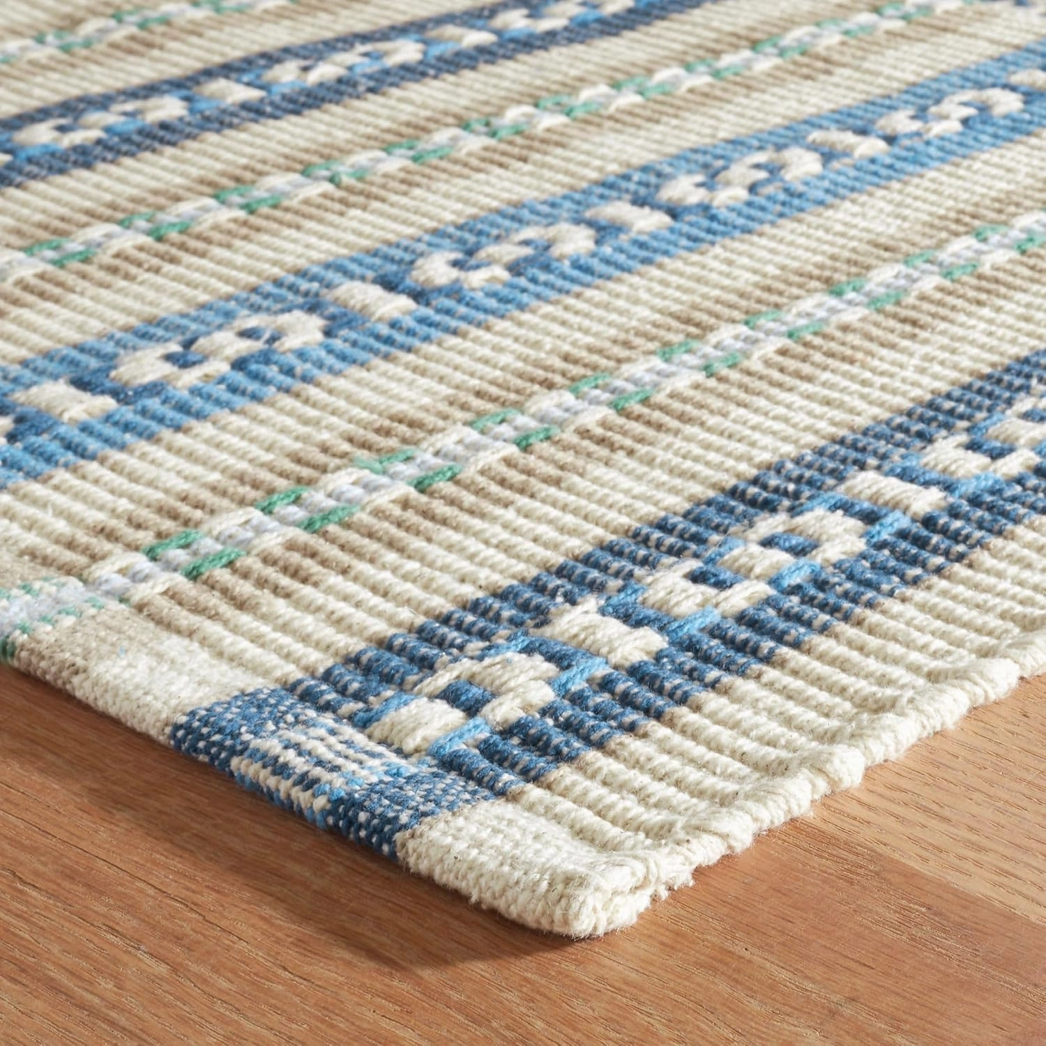 Dash and Albert Long Slade Cotton Area Rug - 5' x 8' Indigo Stripe Handwoven Accent Rug - Durable, Lightweight, Guest Room, Home Office, Dining Room