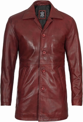 Decrum Leather Coat Men - Carcoat Style Winter Classic Long Real Leather Jackets For Men