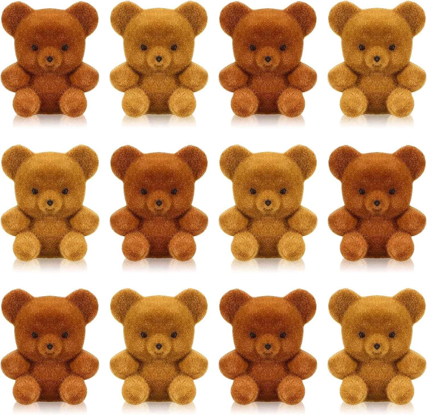 Deekin 36 Pcs Mini Flocked Bear Cute Miniature Stuffed Plush Bear Bulk 1'' Tiny Animal Baby Shower Decoration Birthday Party Favor Small Bag Charm Gift for Wedding DIY Supplies, Assorted Brown