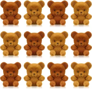 Deekin 36 Pcs Mini Flocked Bear Cute Miniature Stuffed Plush Bear Bulk 1'' Tiny Animal Baby Shower Decoration Birthday Party Favor Small Bag Charm Gift for Wedding DIY Supplies, Assorted Brown