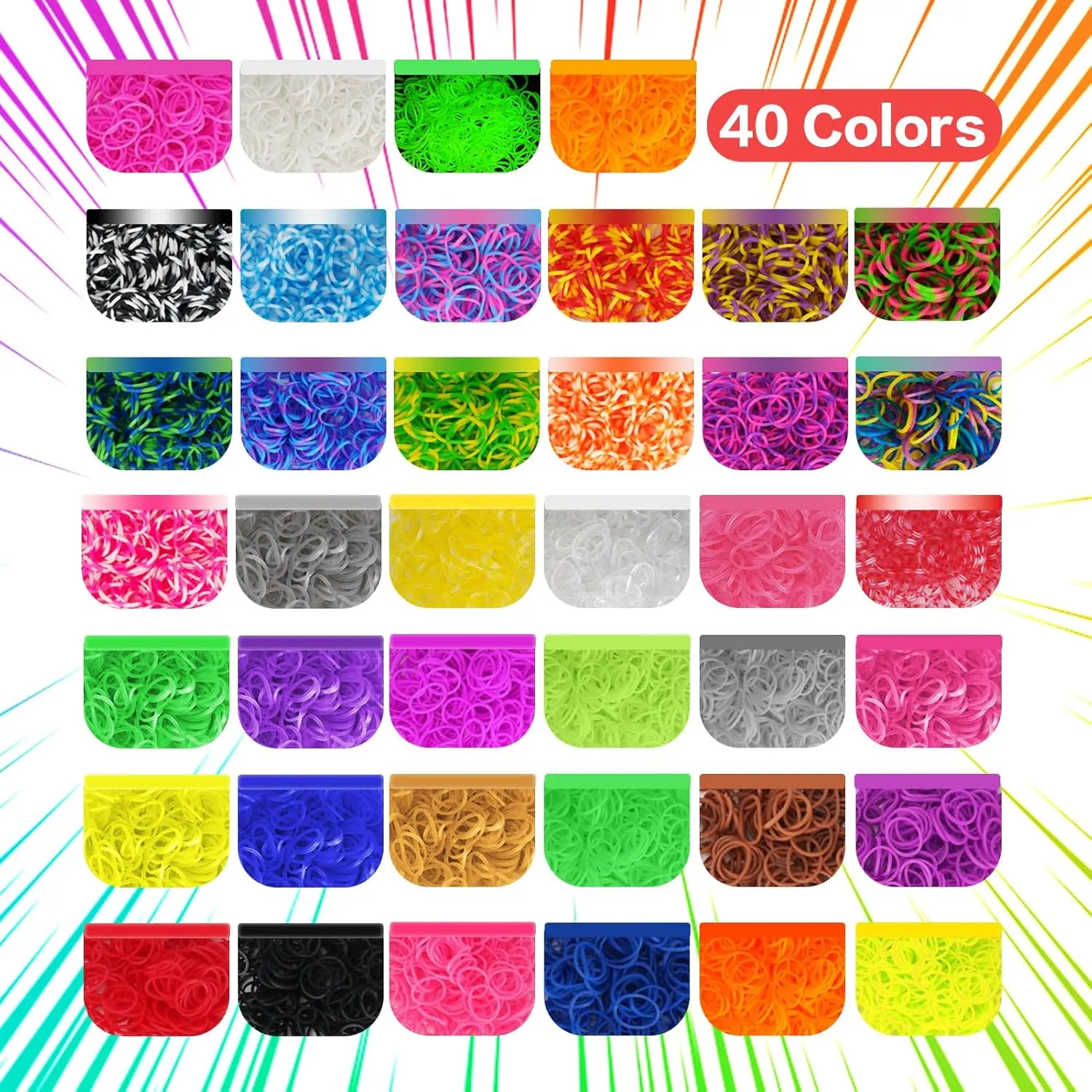 DEHVIHS Rubber Band Bracelet Kit 40 Colors, 18000  Rubber Loom Bands Kit with 3 Layer Container, Rubber Loom Kit for Bracelet Necklace Art DIY Craft （Purple Case）