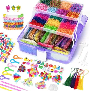 DEHVIHS Rubber Band Bracelet Kit 40 Colors, 18000  Rubber Loom Bands Kit with 3 Layer Container, Rubber Loom Kit for Bracelet Necklace Art DIY Craft （Purple Case）