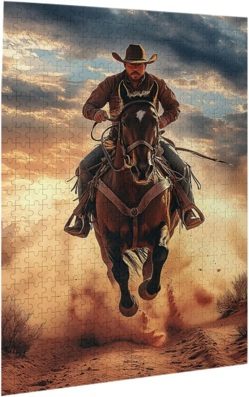 Desert Horseback Riding Man Jigsaw Puzzle 500 Pcs, Unique Artwork,Wooden Puzzle for Adults,Challenging Brain Exercise, Stress Release,Relaxation,Home Wall Decor,Practical