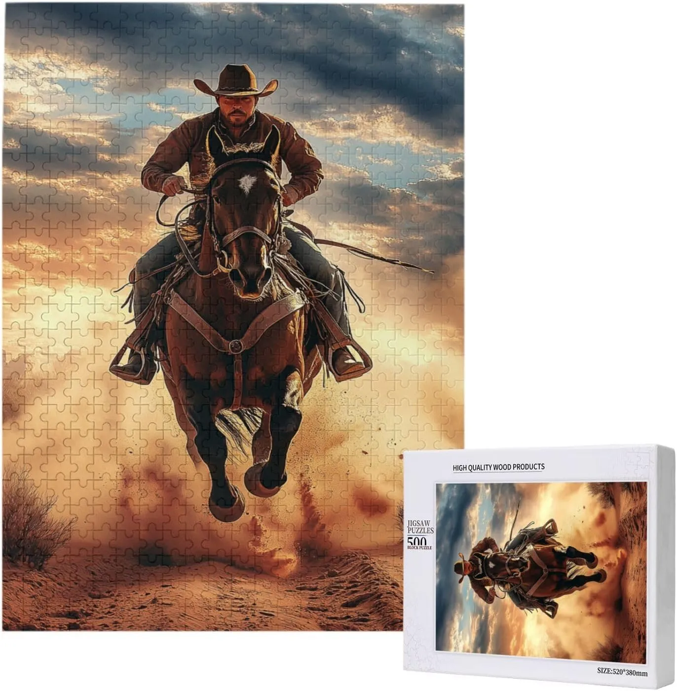 Desert Horseback Riding Man Jigsaw Puzzle 500 Pcs, Unique Artwork,Wooden Puzzle for Adults,Challenging Brain Exercise, Stress Release,Relaxation,Home Wall Decor,Practical