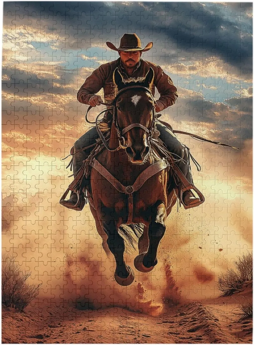 Desert Horseback Riding Man Jigsaw Puzzle 500 Pcs, Unique Artwork,Wooden Puzzle for Adults,Challenging Brain Exercise, Stress Release,Relaxation,Home Wall Decor,Practical