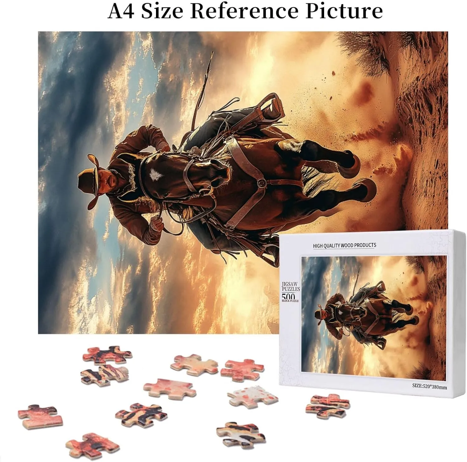 Desert Horseback Riding Man Jigsaw Puzzle 500 Pcs, Unique Artwork,Wooden Puzzle for Adults,Challenging Brain Exercise, Stress Release,Relaxation,Home Wall Decor,Practical