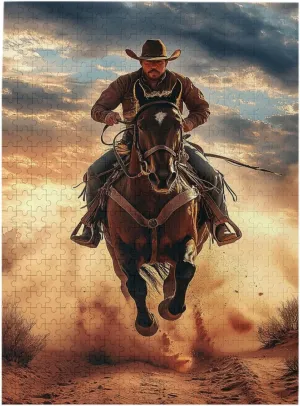 Desert Horseback Riding Man Jigsaw Puzzle 500 Pcs, Unique Artwork,Wooden Puzzle for Adults,Challenging Brain Exercise, Stress Release,Relaxation,Home Wall Decor,Practical