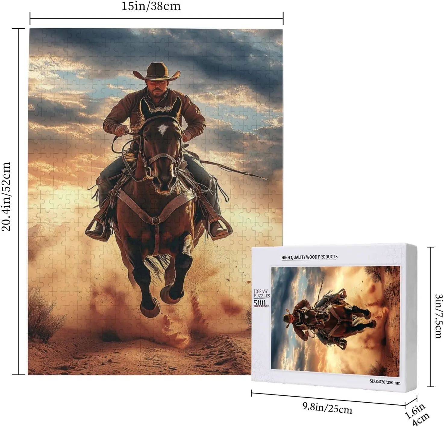 Desert Horseback Riding Man Jigsaw Puzzle 500 Pcs, Unique Artwork,Wooden Puzzle for Adults,Challenging Brain Exercise, Stress Release,Relaxation,Home Wall Decor,Practical