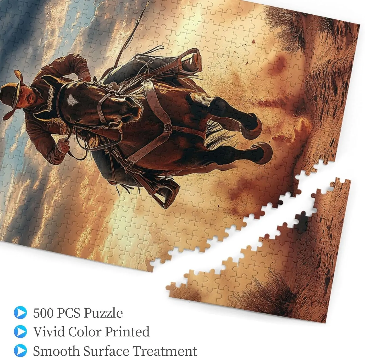 Desert Horseback Riding Man Jigsaw Puzzle 500 Pcs, Unique Artwork,Wooden Puzzle for Adults,Challenging Brain Exercise, Stress Release,Relaxation,Home Wall Decor,Practical