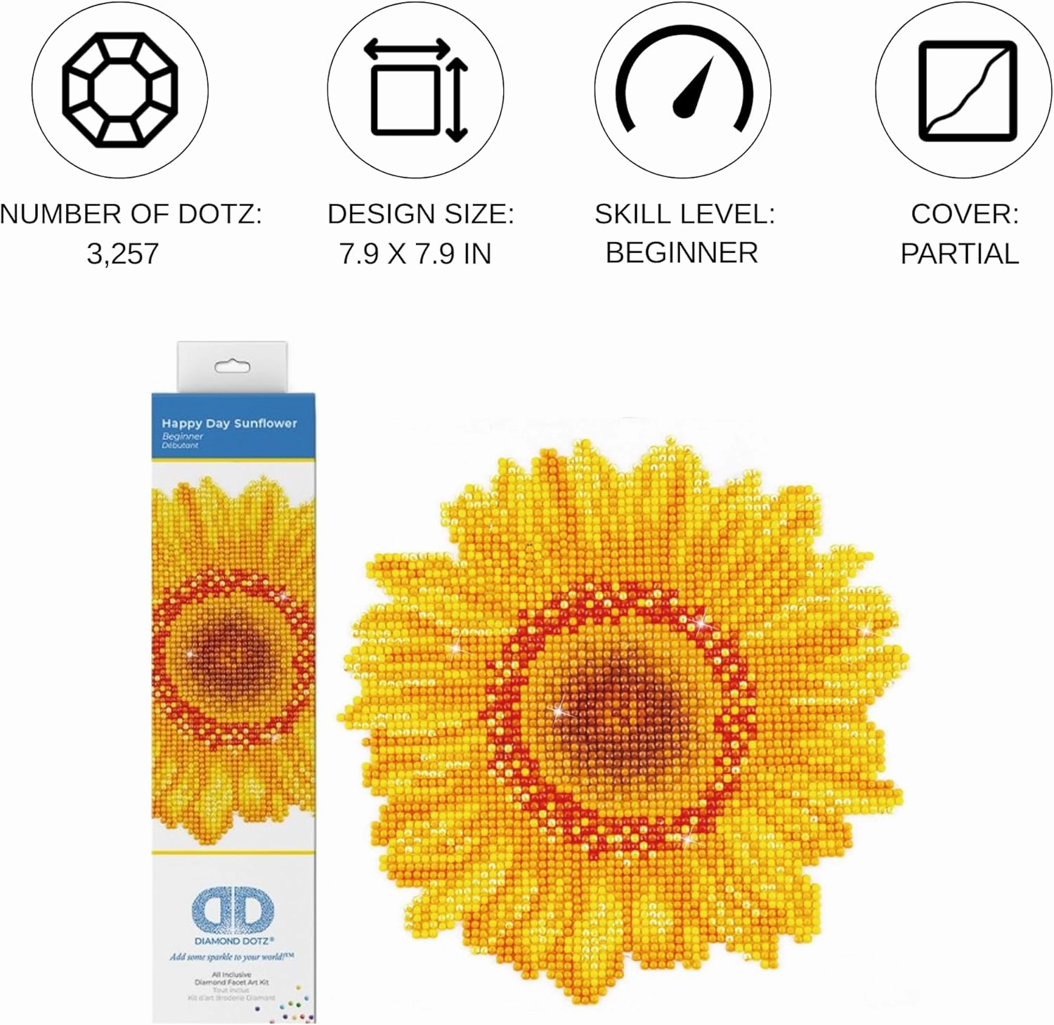 DIAMOND DOTZ Happy Day Sunflower Flowers Diamond Painting Kits for Adults - Diamond Art Kits a Relaxing Creative Craft Kit with Dotz Gems 7.9"x7.9"