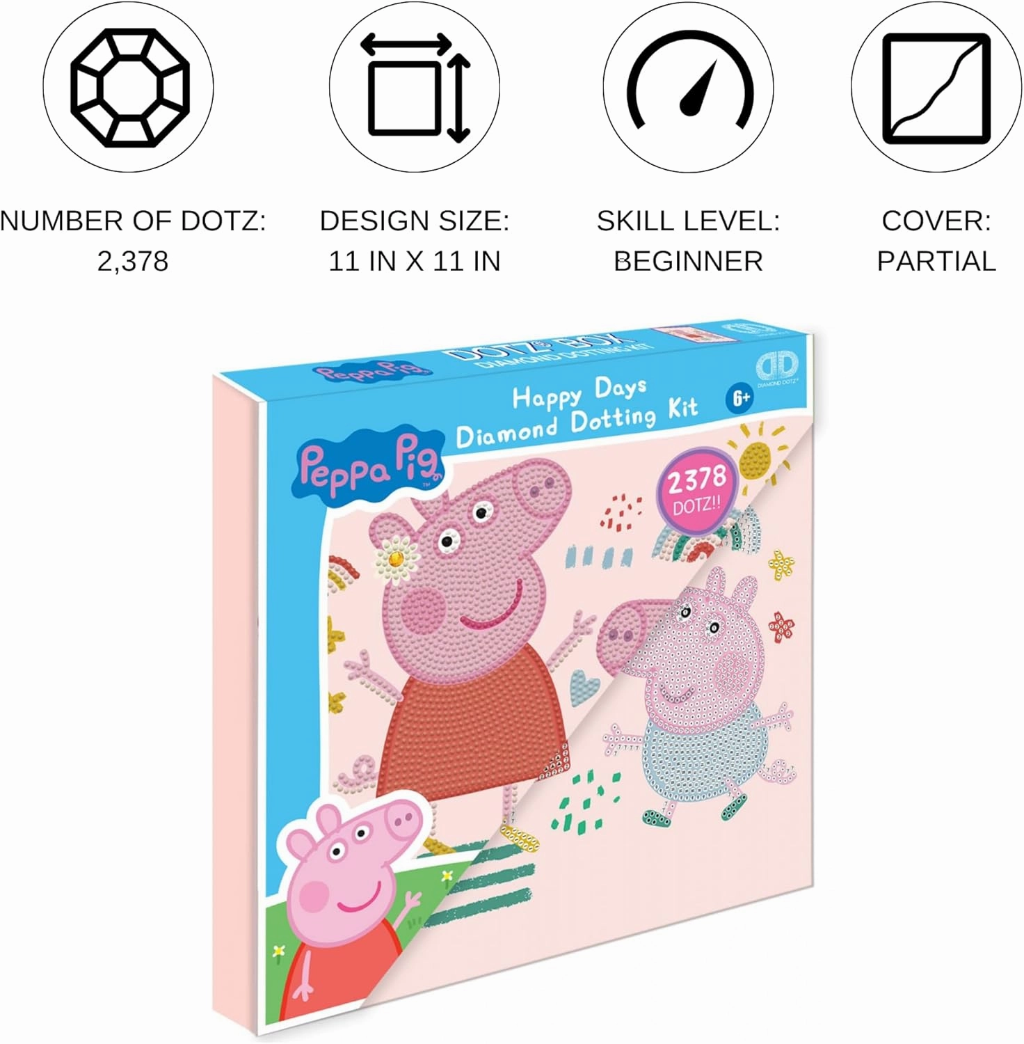 DIAMOND DOTZ Peppa Pig Happy Days Dotz Box Family Diamond Painting Kits for Adults - Diamond Art Kits a Relaxing Creative Craft Kit with Dotz Gems 11"x11"