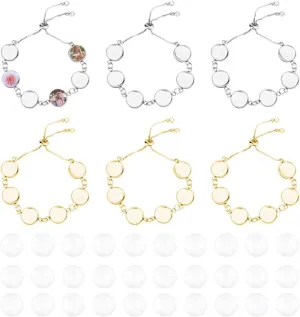 DICOSMETIC 6 Sets 2 Colors Bracelet Bezel Settings DIY Blank Bracelet Making Kit Blanks Base Bangle Cabochon Trays with Adjustable Bracelet Chain for DIY Jewelry Making, Tray: 12mm