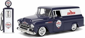 Diecast Collectible Model Car Compatible with Jada Toys 1:24 1957 Chevy Suburban with Chevron Gas Pump Blue Just Trucks Die-Cast 35044