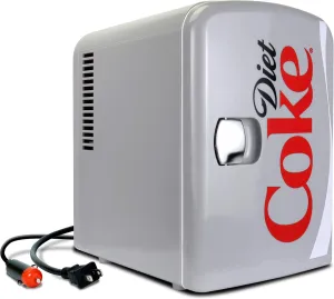 Diet Coke Mini Fridge - Refrigerator for Bedroom Skincare Office, Portable Table Top Beverage Cooler, 12V 110V Refrigerador For Drinks, Soda, Wine, Breast Milk, Use In Car, Dorm, Outdoor, Patio, 6 Can