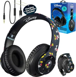Disney Mickey Mouse Bluetooth Headphones Over Ear, Wireless and Wired Foldable Headset Built-in Microphone - Birthday Gift Adults Kids - Audifonos Auriculares Inalambricos
