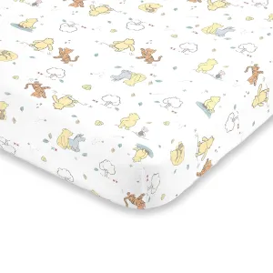 Disney Winnie The Pooh Classic Pooh 100% Cotton Fitted Mini Crib Sheet, Ivory, Butter, Aqua, Orange , 38x24x6 Inch (Pack of 1)